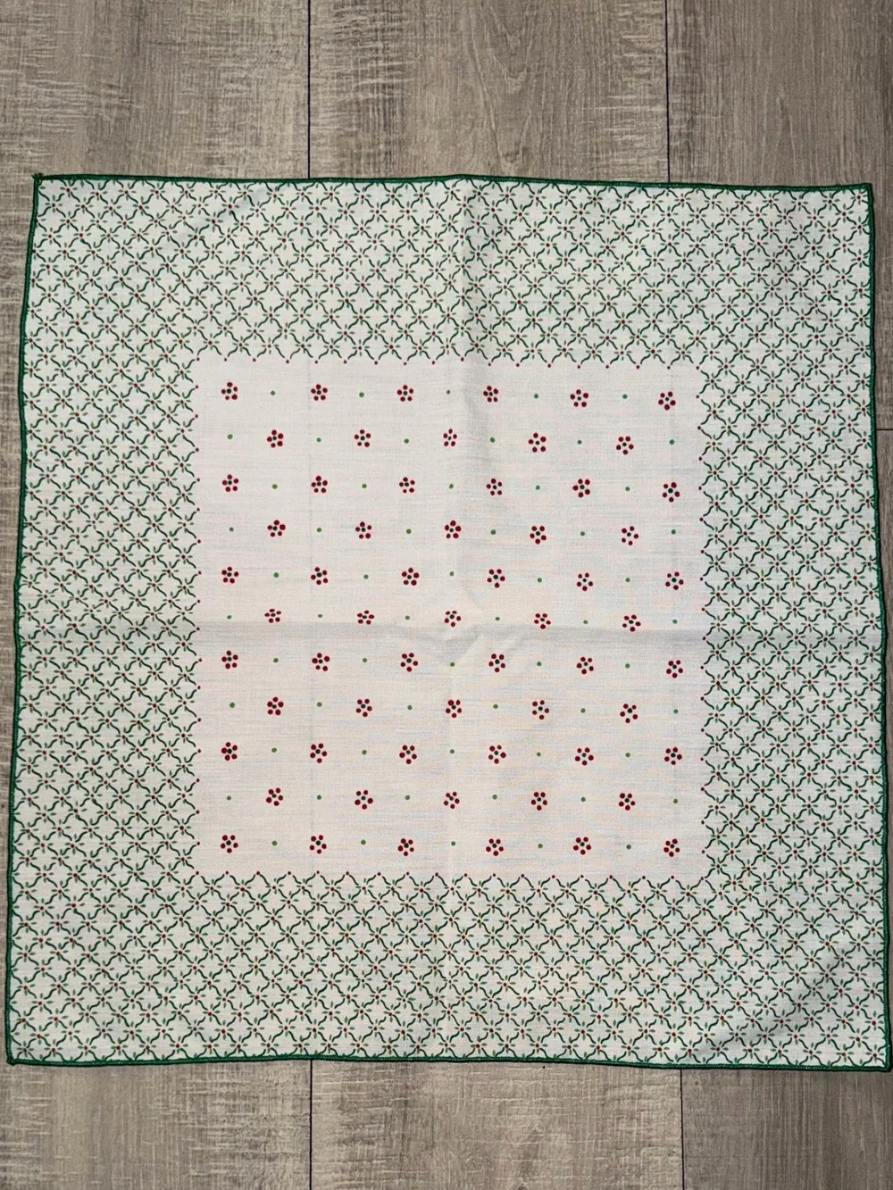 Hand-Embroidered Green and Red Cotton Table Napkins Square - Unbranded